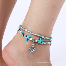 tornozeleiras de prata designs artesanais de contas de sementes de boho tornozeleiras tartaruga estrela do mar encantos pulseira feminina de tornozeleira